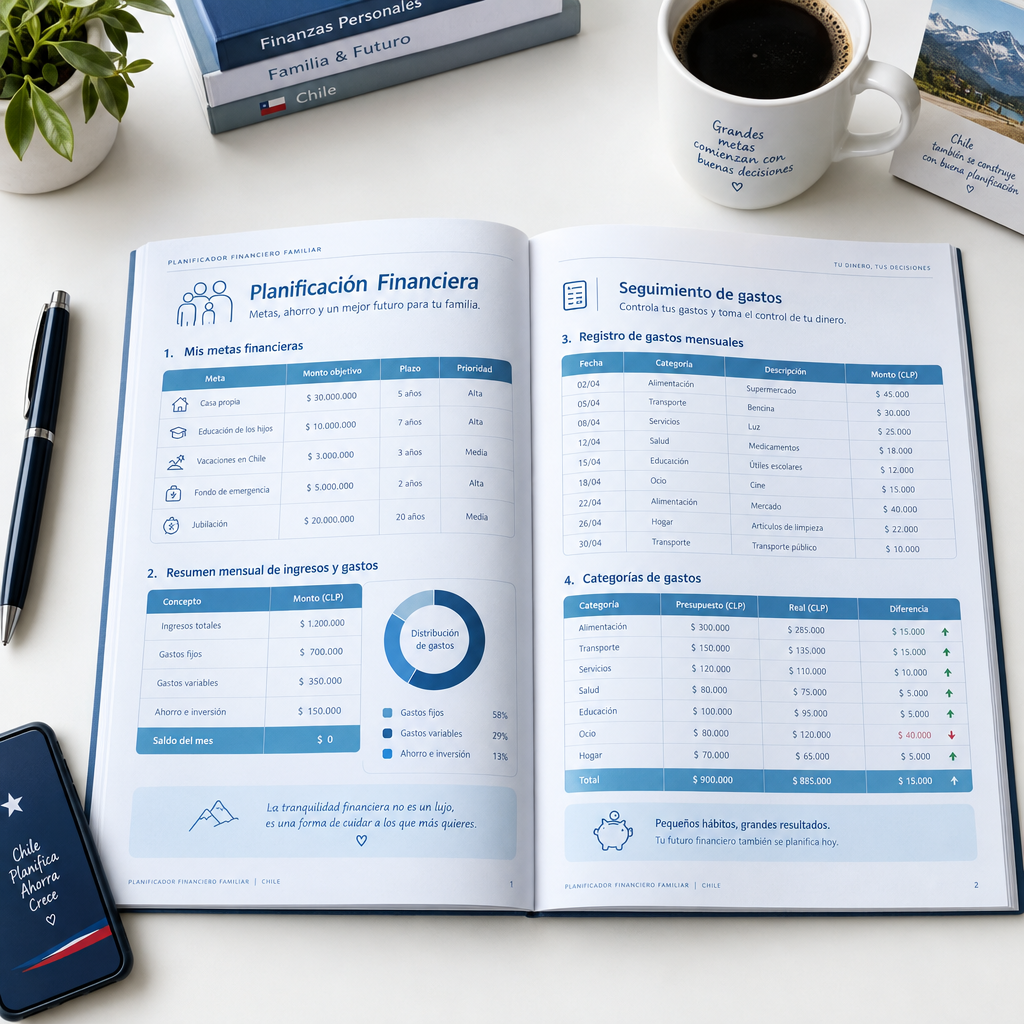 Interior del Planificador Financiero Familiar - tablas y registro de gastos