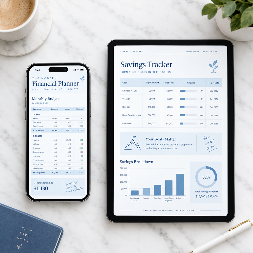 Mockup del Planificador Financiero Familiar en celular y tablet